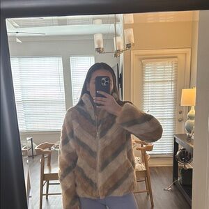 Olivaceous Striped Faux Fur Jacket